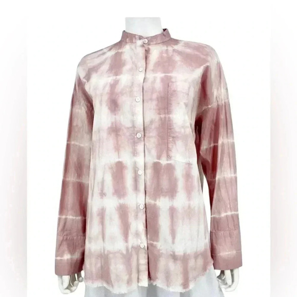 NWOT, ZARA, Oversized Pink Tie Dye Button Down Long Sleeve Blouse, Small - Picture 2 of 8
